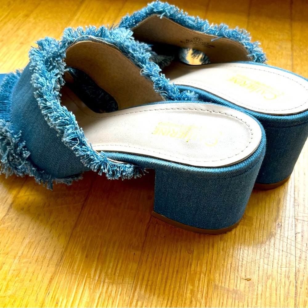 Fabulous Distressed Blue Denim mules.